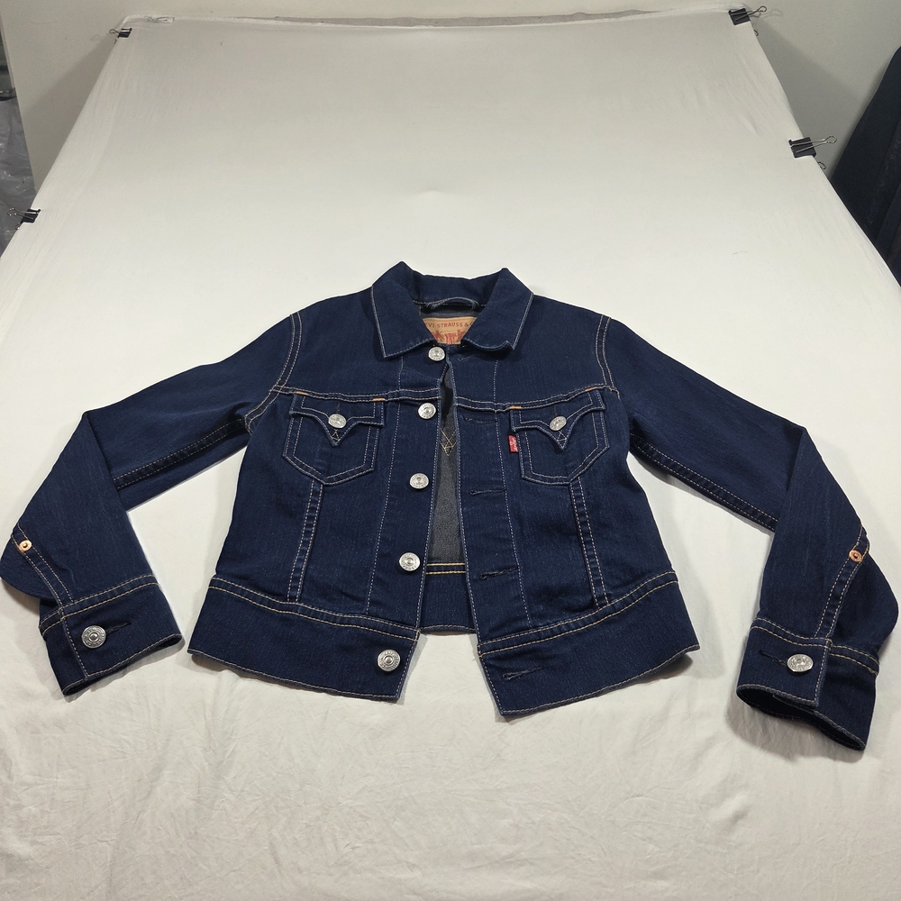 Levi's Jacket Y2K Retro Cropped Deep Blue Denim Jean Jacket Medium Women's NWOT